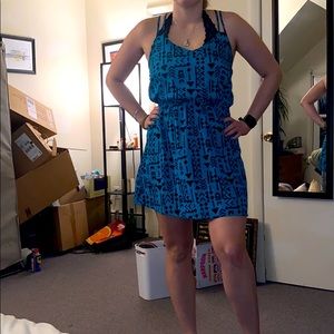 Three Pink Hearts Blue ladder back dress.